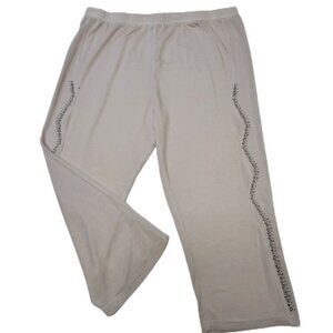 𝅺WHITE Elastic Waist Cotton Poly Capri Pants with Sequin Accents  Size L/XL